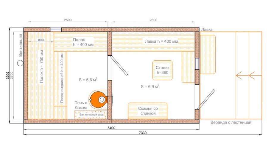 Каркасная баня 4.5 на 5.5 чертежи