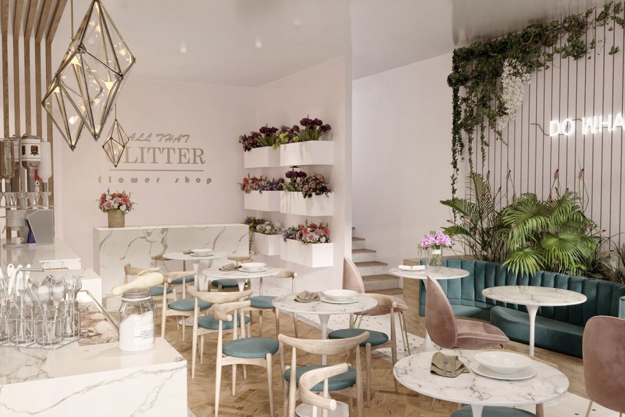 Цветы в интерьере кафе