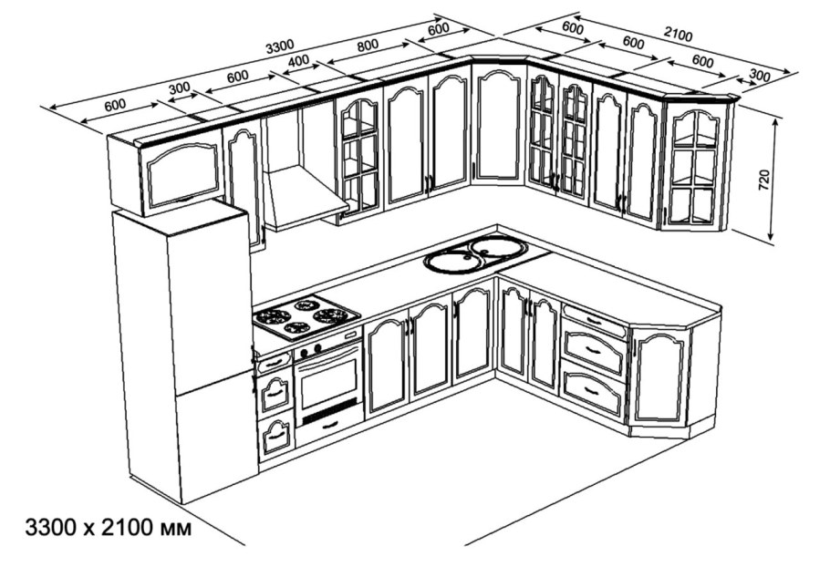 Проект угловой кухни с размерами