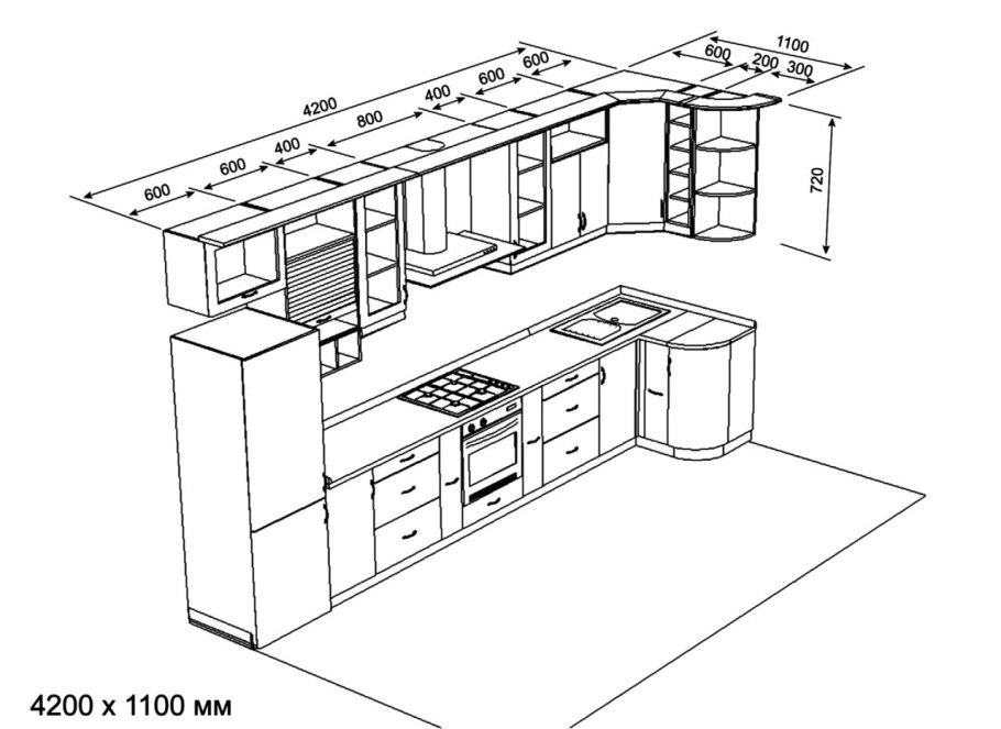 Чертёж кухни угловой 2.90