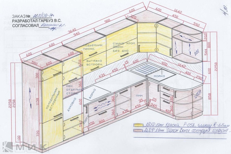 Проект угловой кухни с размерами