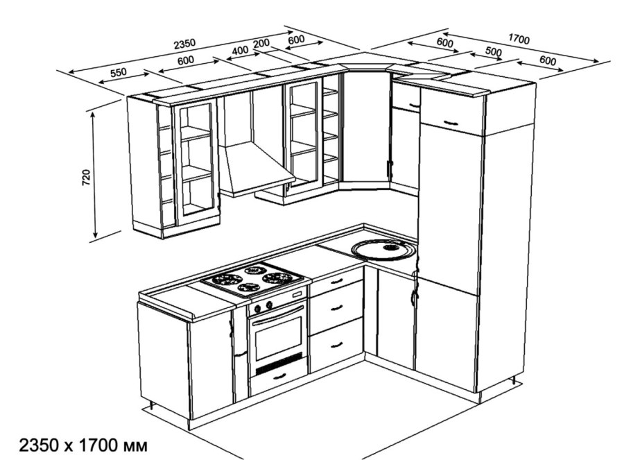 Чертёж кухни угловой 2.90