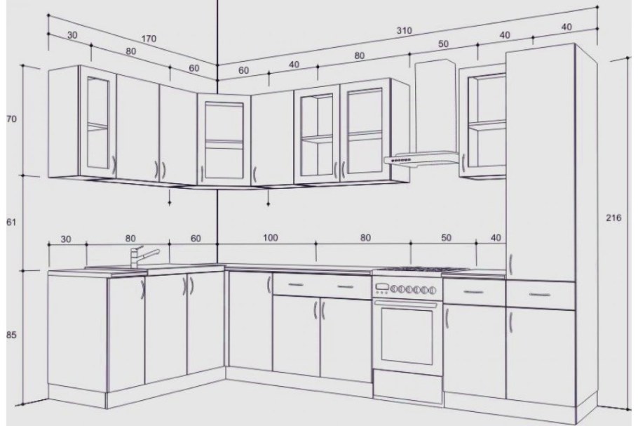 Угловая кухня чертеж