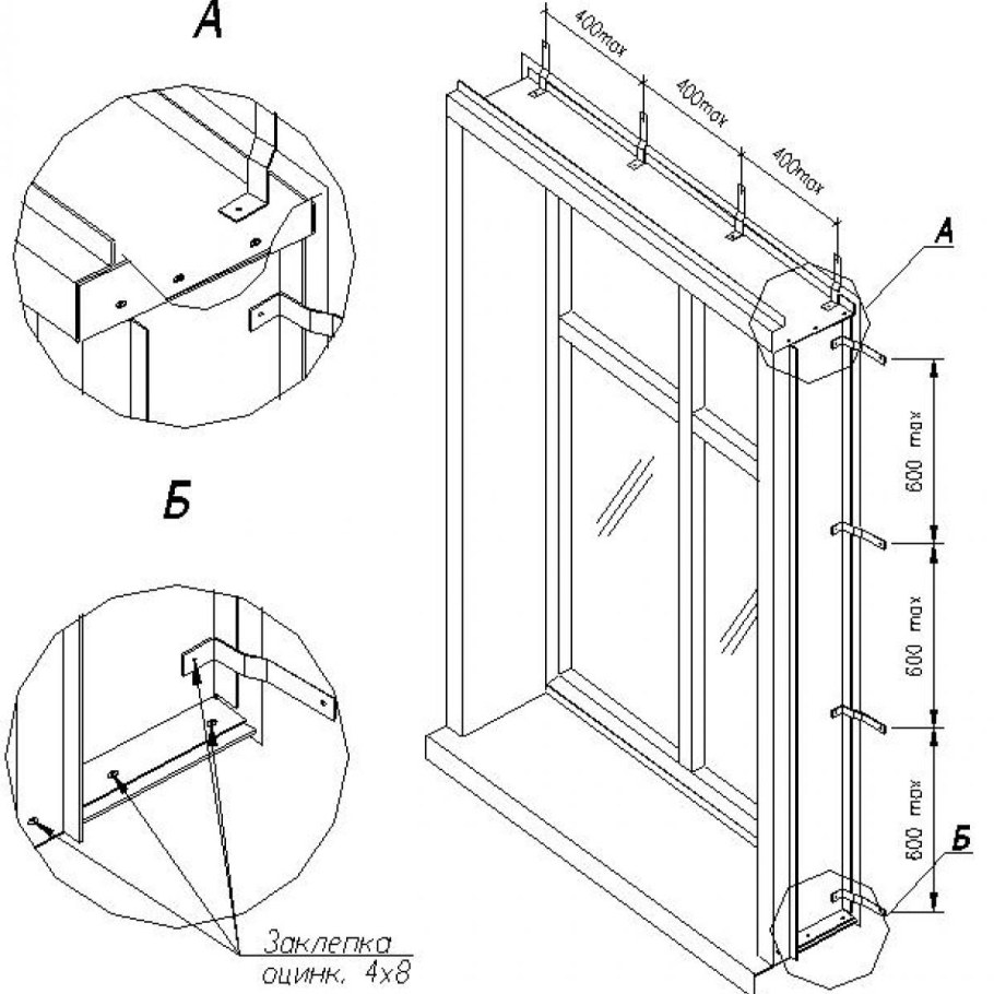 Узлы примыкания оконных блоков в трехслойных стенах