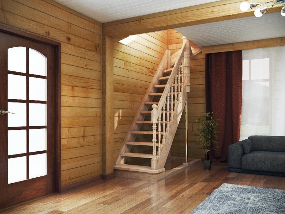 Деревянная лестница в деревянном доме
