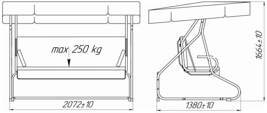Габариты качели Техас