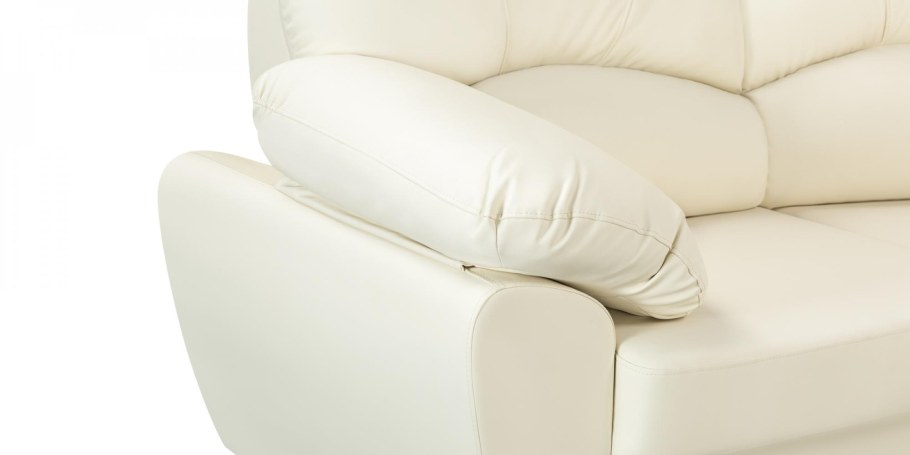 Диван Эвита угловой кожаный молочный