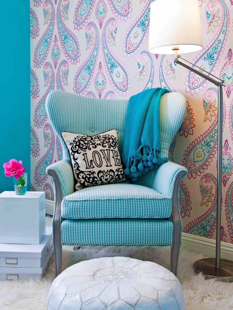 Сочетание бирюзового и розового в интерьере