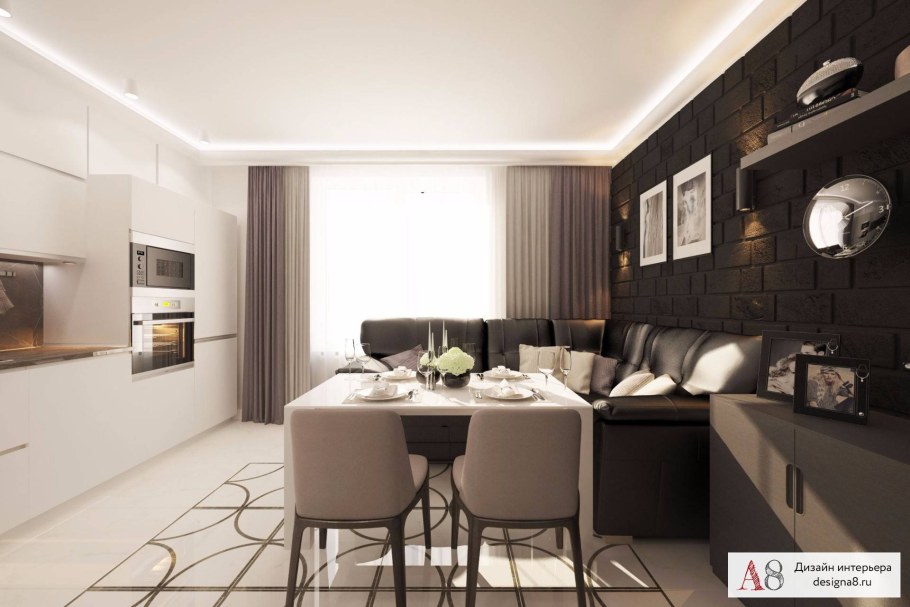 Интерьер двухкомнатной квартиры студии