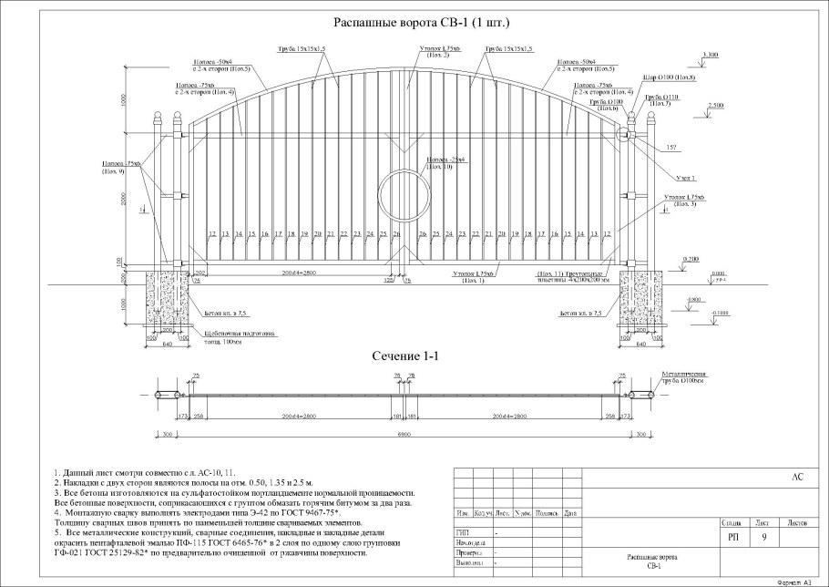 Фенсис распашные ворота чертеж