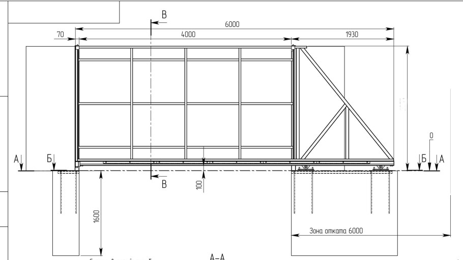 Каркас откатных ворот из профильной трубы чертеж