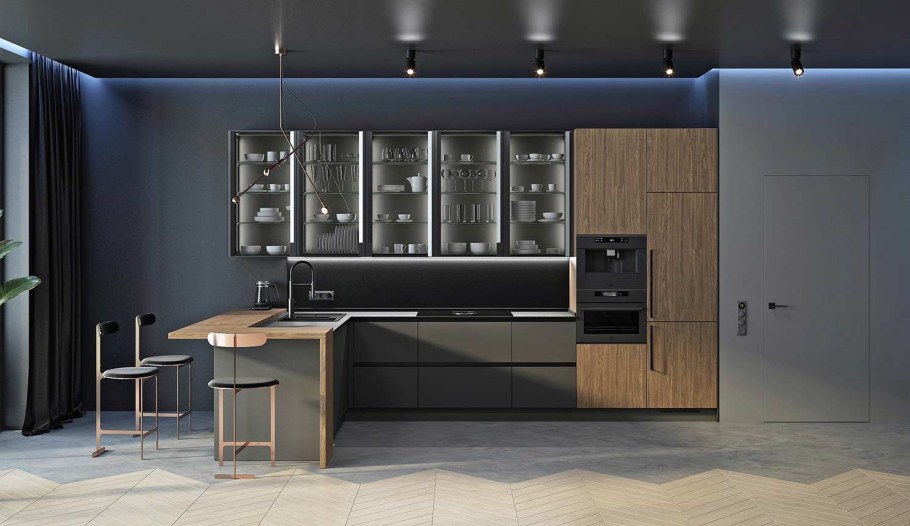 Серый кухонный гарнитур Фабио 2 стильные кухни