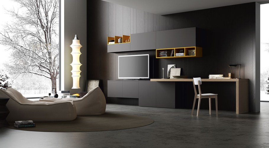 Стенка с компьютерным столом в гостиную Минимализм