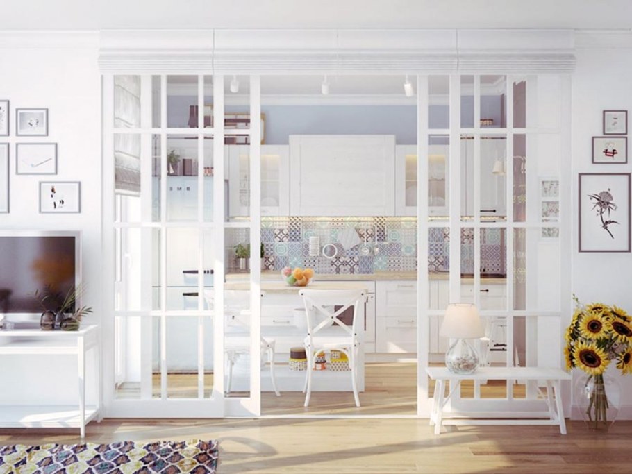 Раздвижная перегородка между кухней и гостиной