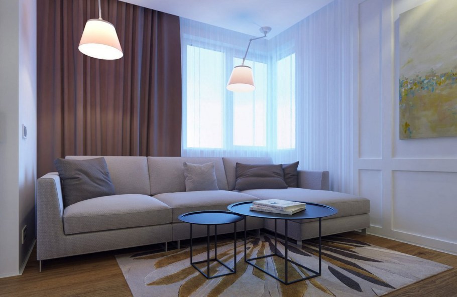 Интерьер однушки с угловым диваном