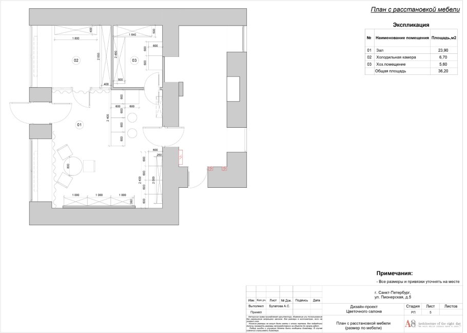План цветочного магазина чертеж
