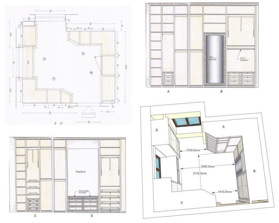 Планировка гардеробной комнаты с размерами