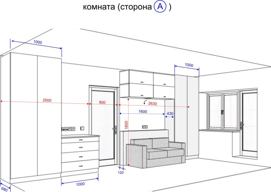 Чертеж детской комнаты вид сбоку