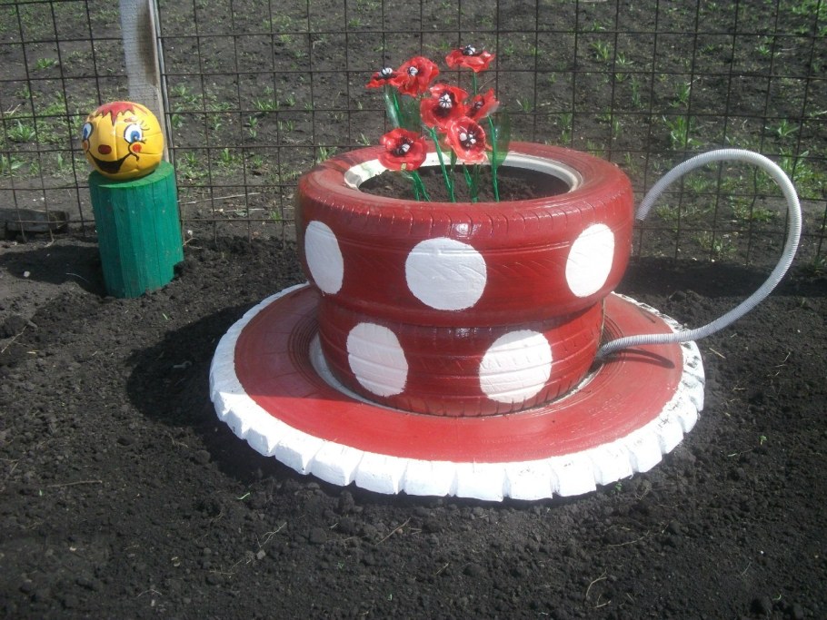 Клумбы из колесных шин