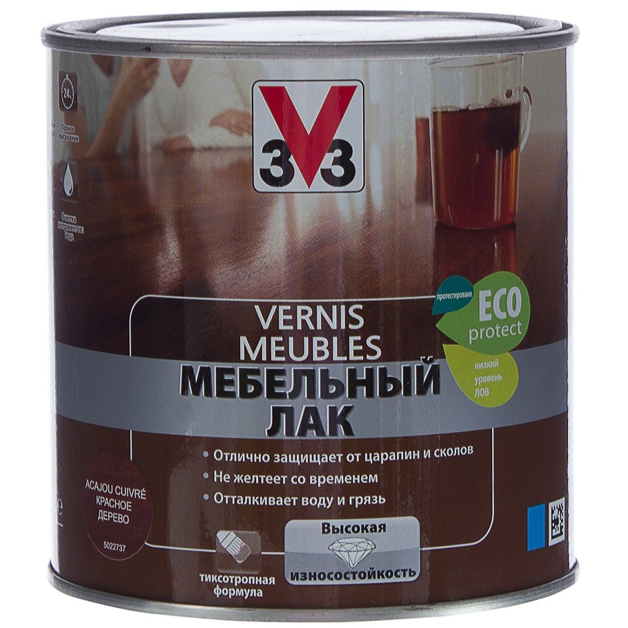 Лак для мебели v33 Meubles глянцевый красное дерево