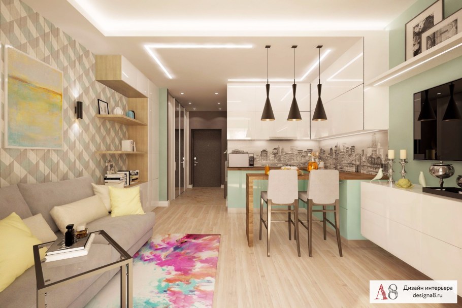 Кухня гостинная 20кв м лофт