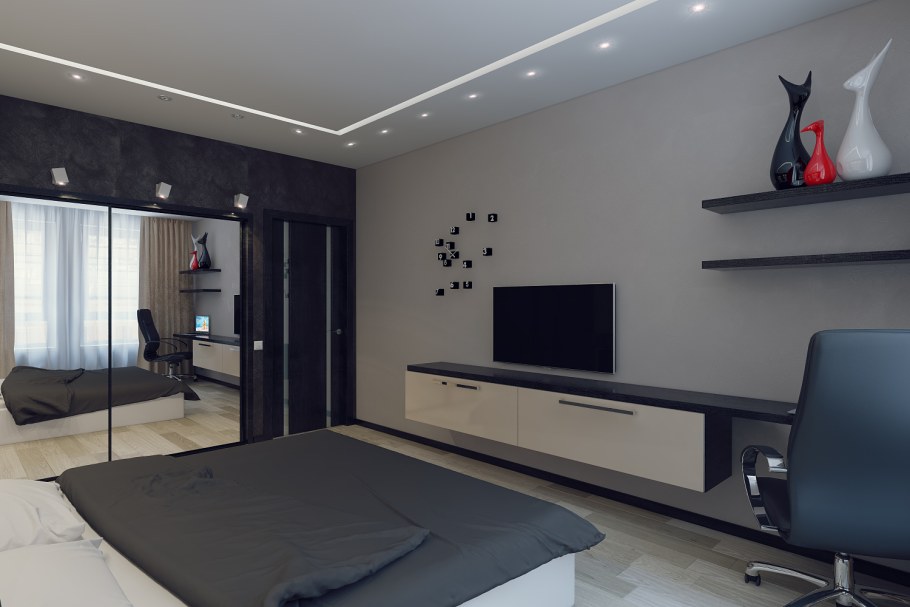 Коричнево зеленая спальня