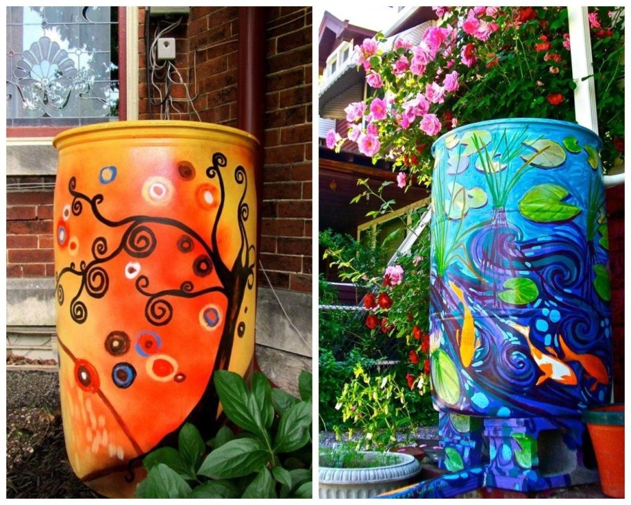 Декор садовых бочек для воды