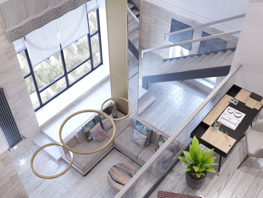 Студия с лестницей на второй этаж