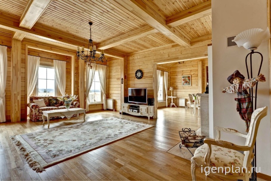 Гостиная Прованс Кантри в бревенчатом доме