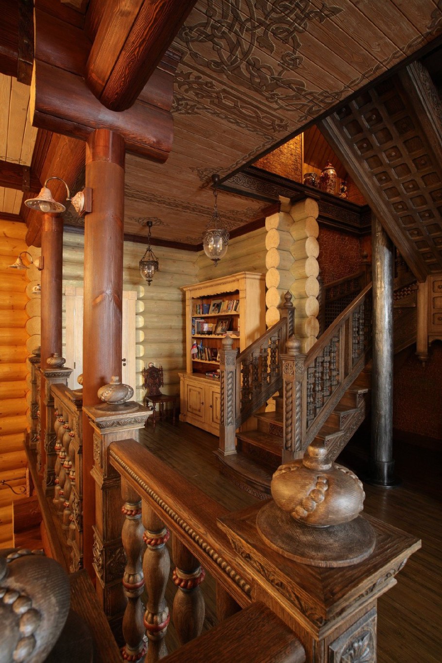 Спальни в бревенчатом доме в стиле Кантри,Прованс