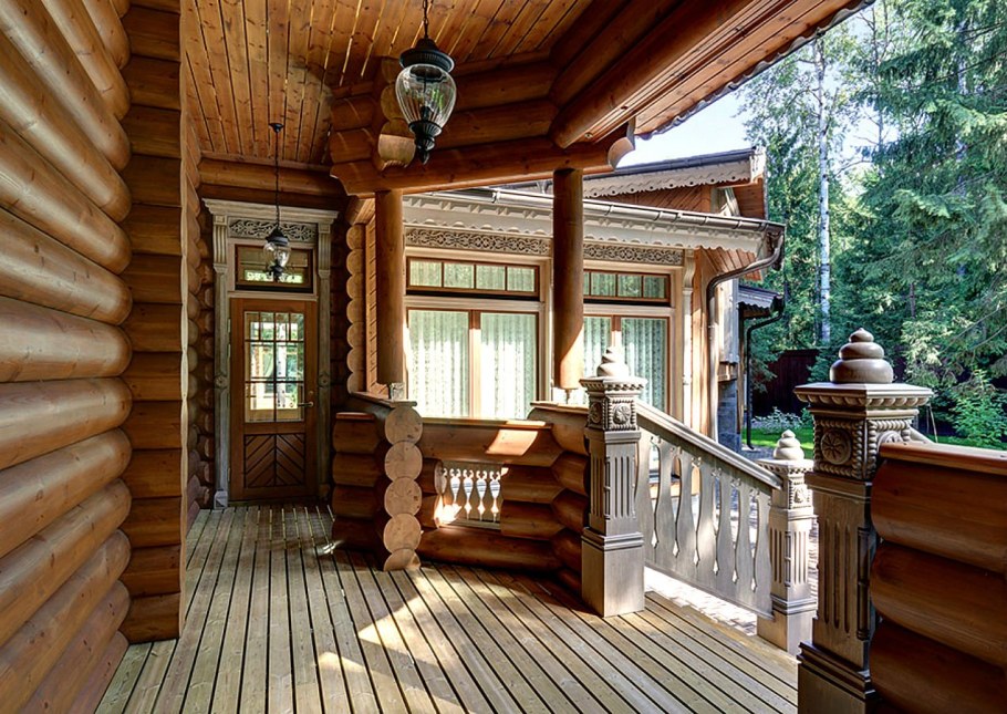 Гостиная Прованс Кантри в бревенчатом доме