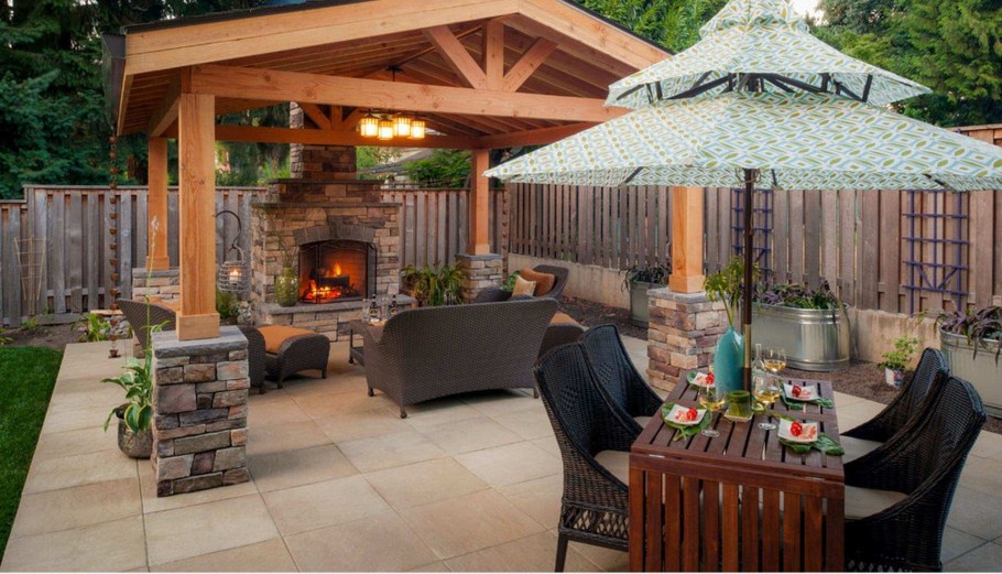 Беседка с патио и зоной барбекю