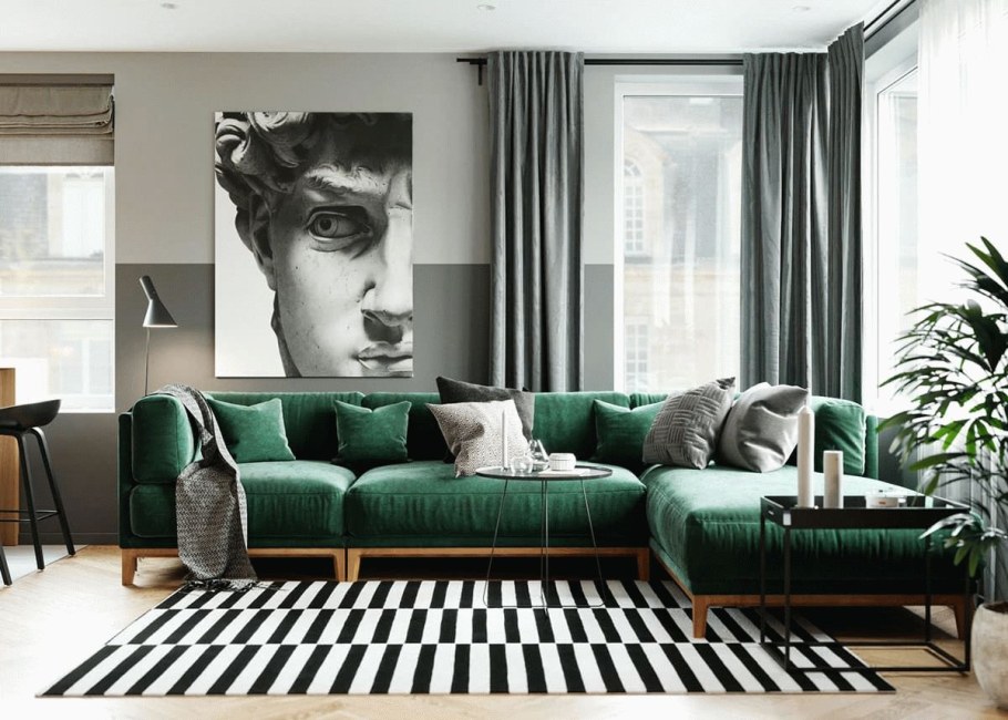 Угловой диван изумрудного цвета