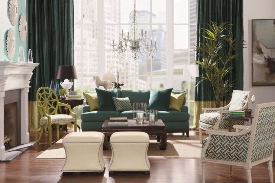 Темно зеленый диван в лофт стиль