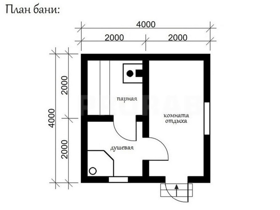 Баня 4 на 4 планировка из бруса