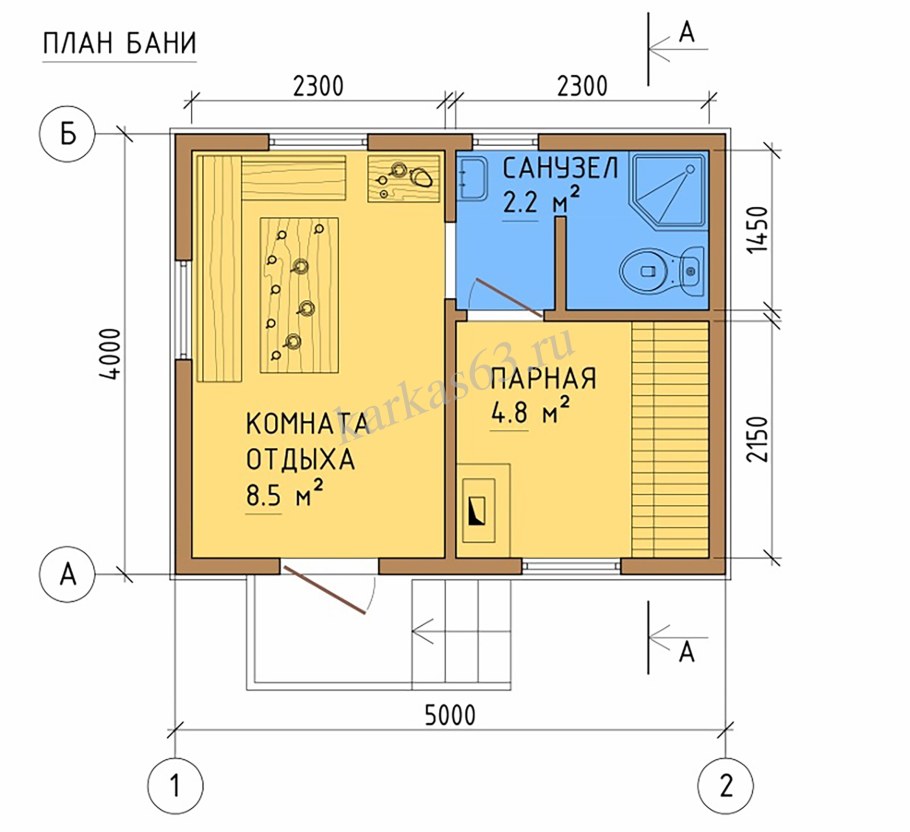 Каркасная мини баня 2х2