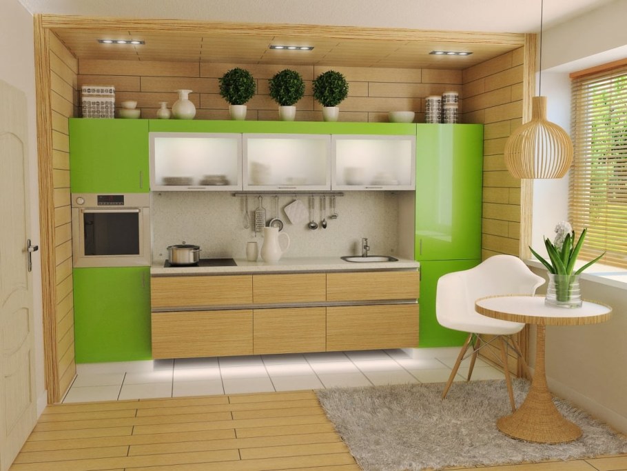 Бежево зеленая кухня