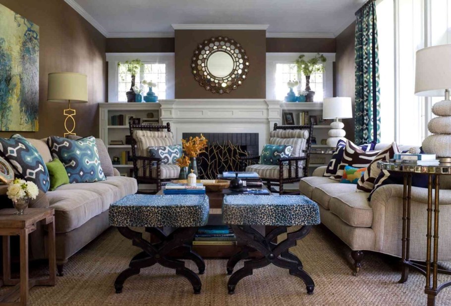 Сочетание голубого и коричневого в интерьере