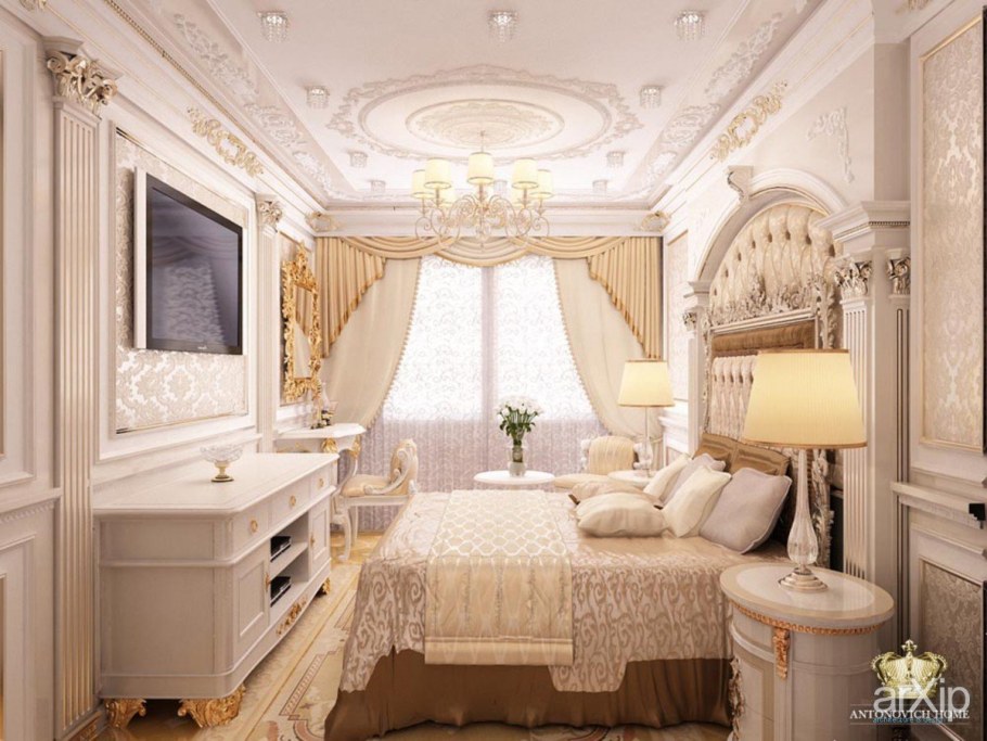 Лепнина в интерьере спальни