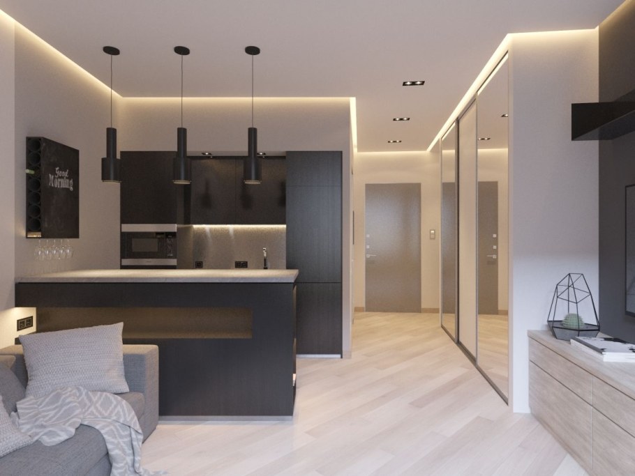 Студия 28 кв м планировка зонирование