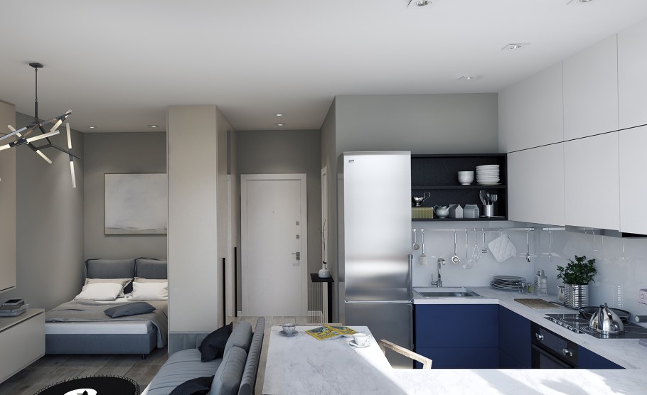 Квадратная студия 30 кв.м планировка