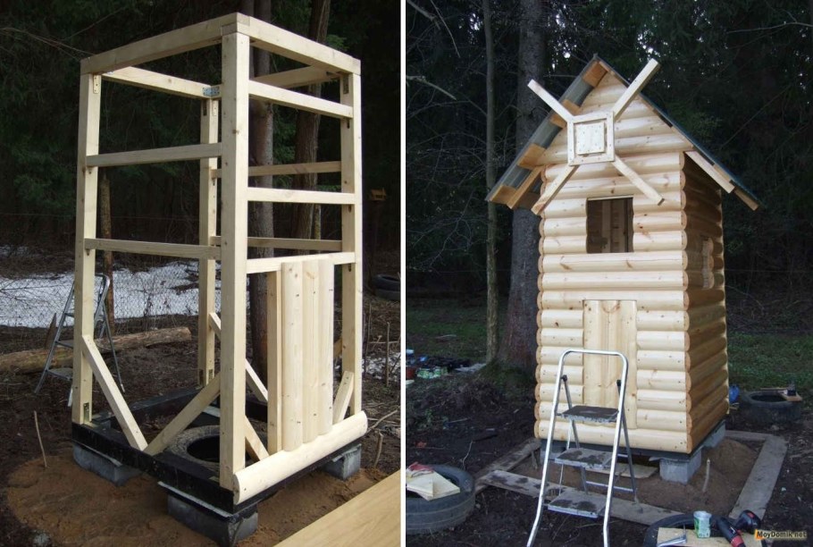 Чертеж дачного туалета и душа с размерами