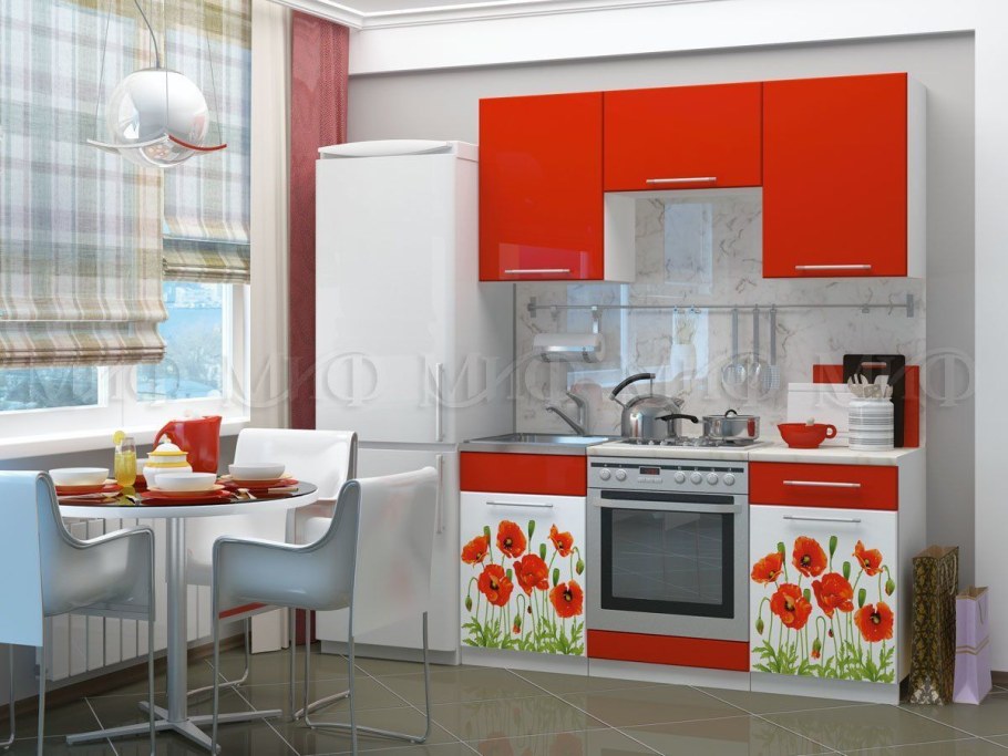 Кухня "красные маки" 1,6м