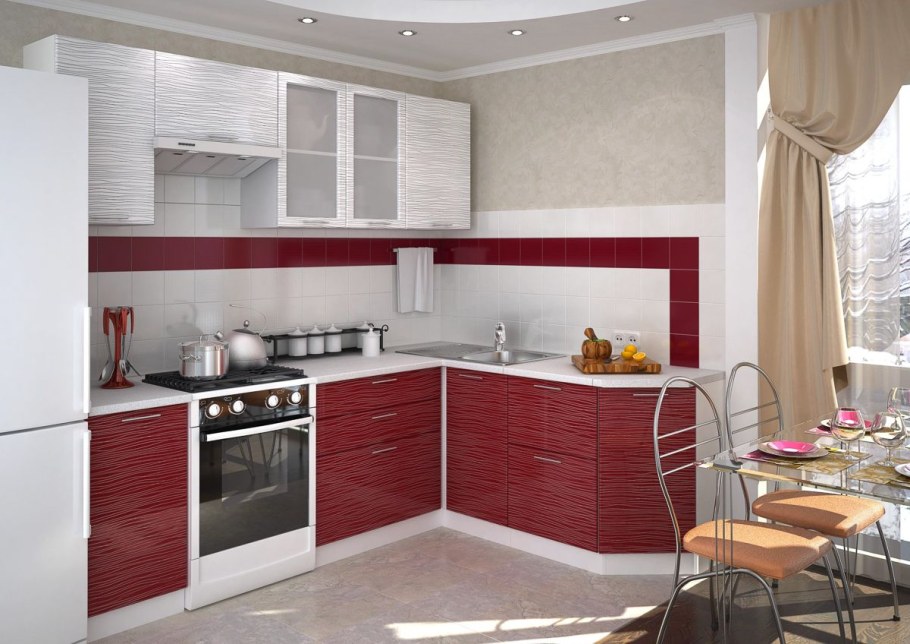 Кухня Валерия страйп красный и белый