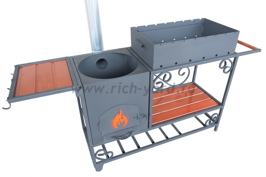 Печь гриль казан+мангал+коптильня металл