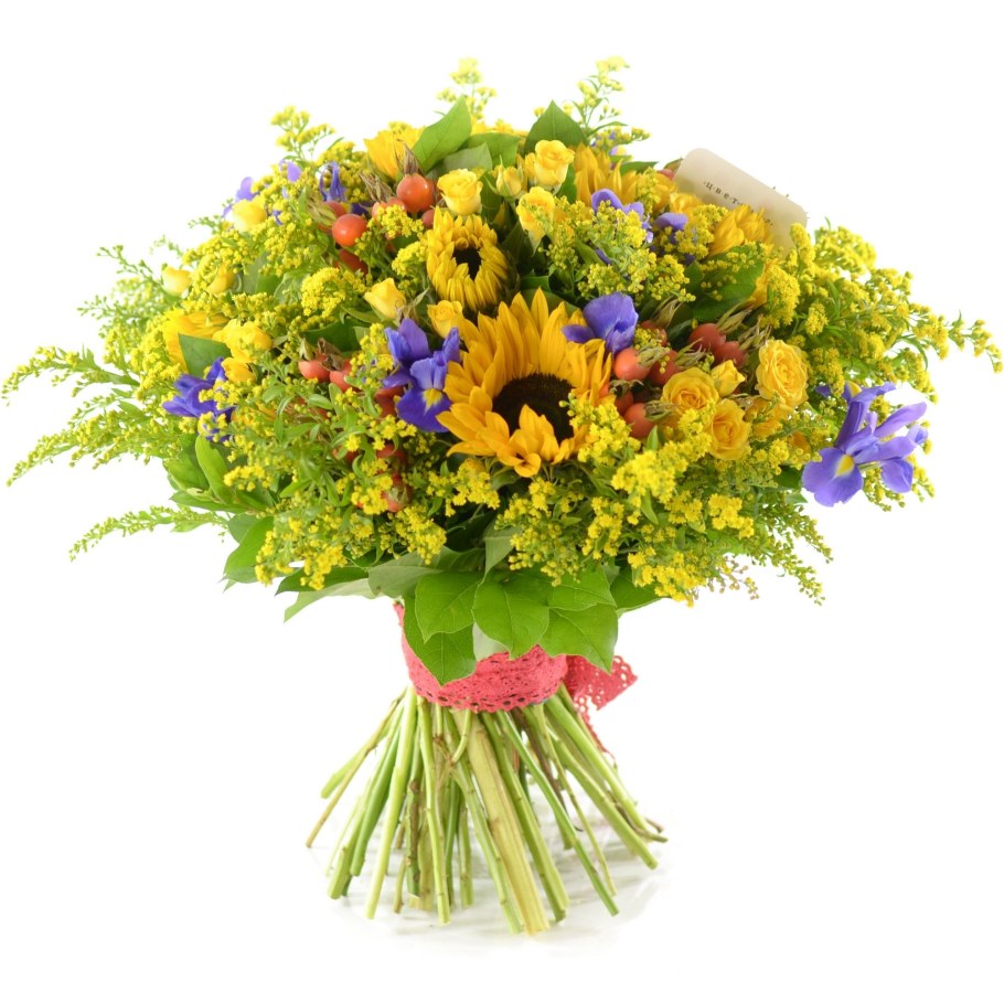 Икебана из подсолнухов в корзине