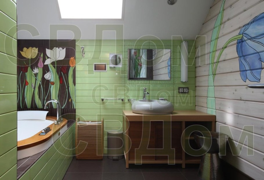 Санузел в скандинавском стиле в деревянном доме