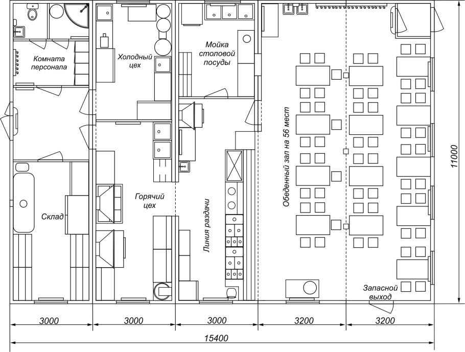 Схема школьной столовой с оборудованием