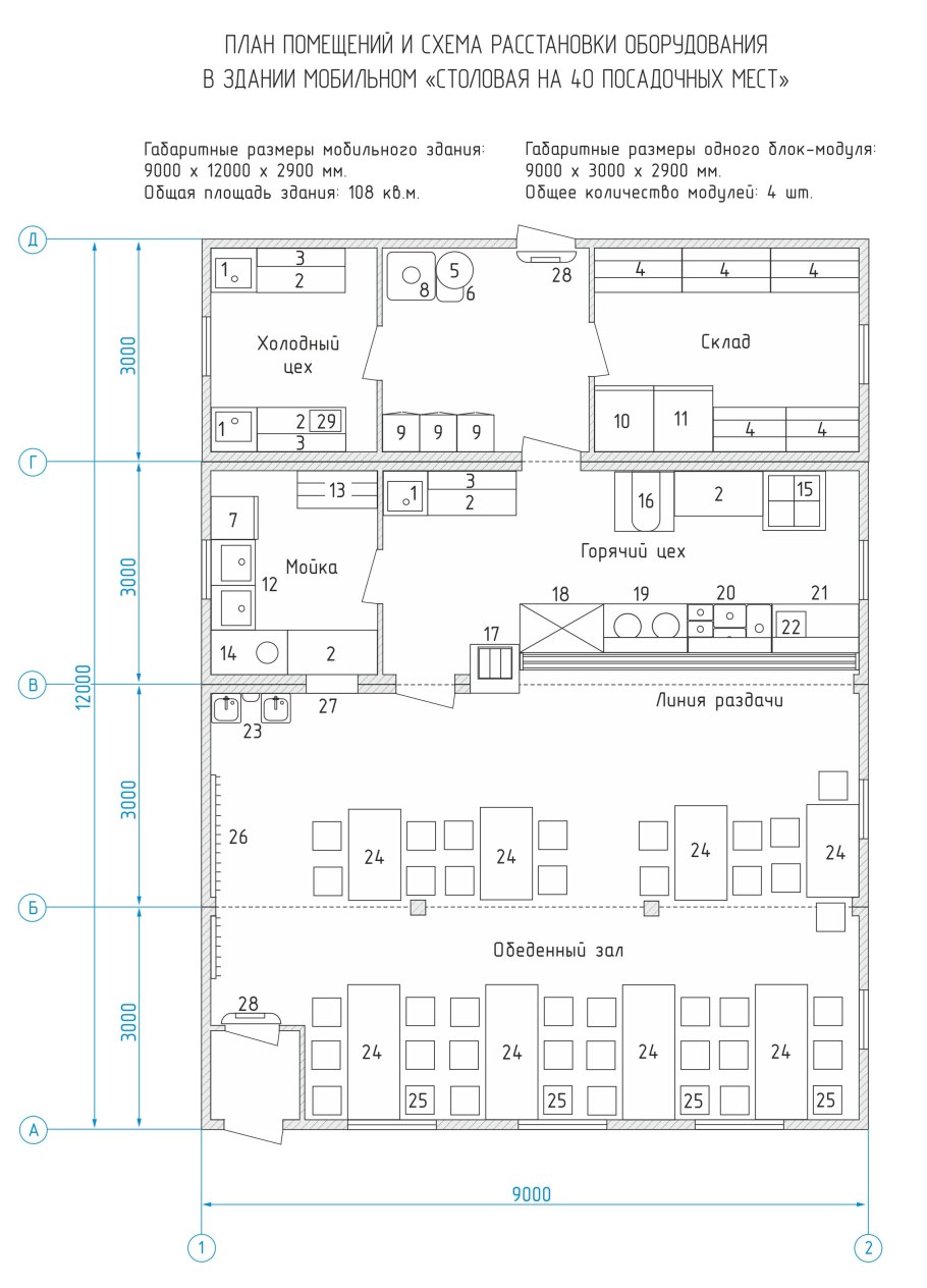 План столовой на 20 мест
