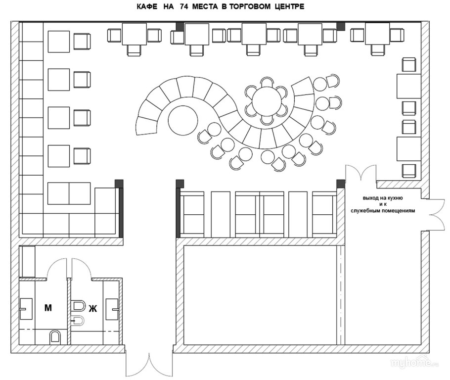 Чертеж кафе с размерами